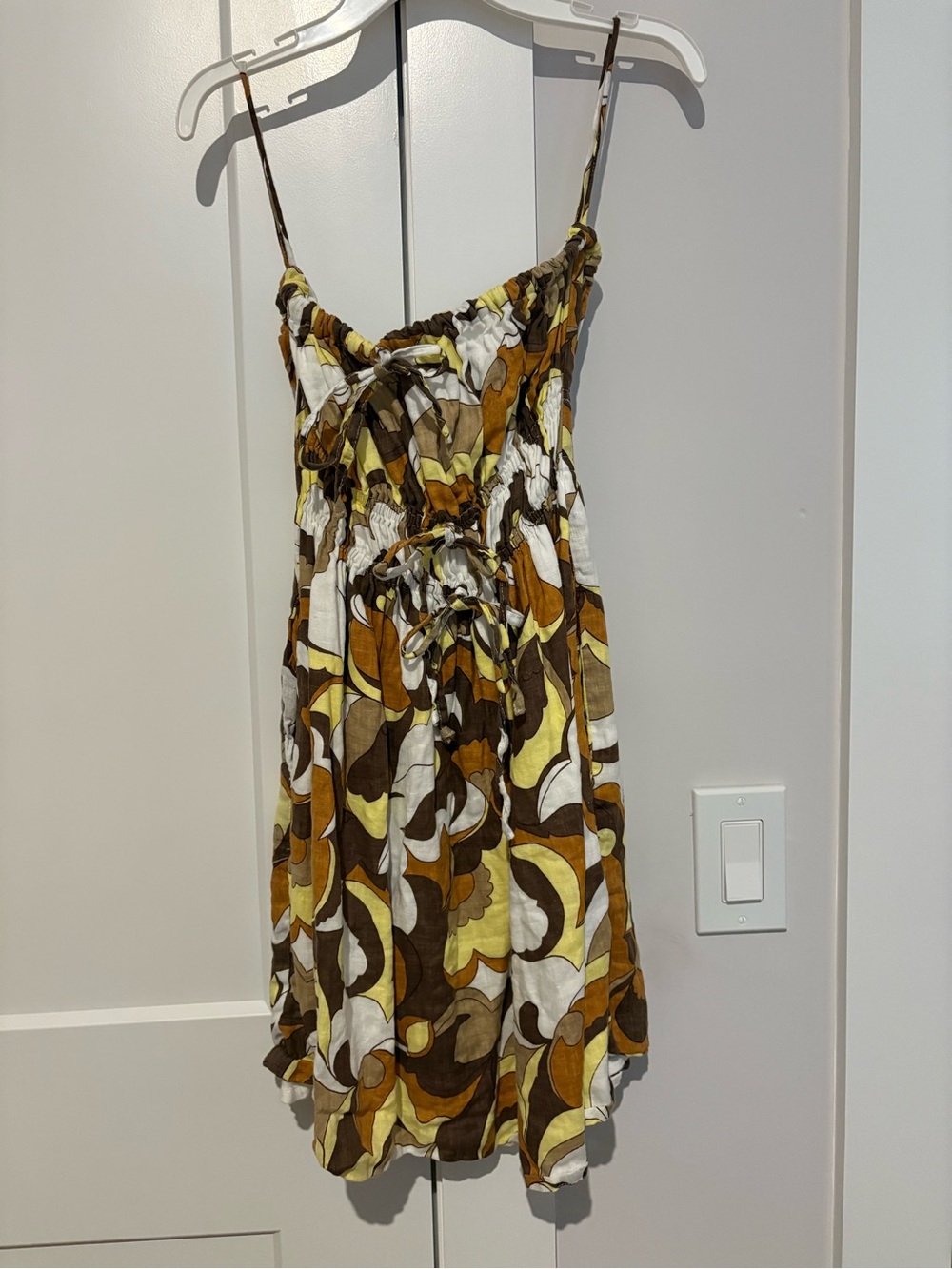 Faithfull the Brand Brown, Yellow & Cream Printed Mini Dress